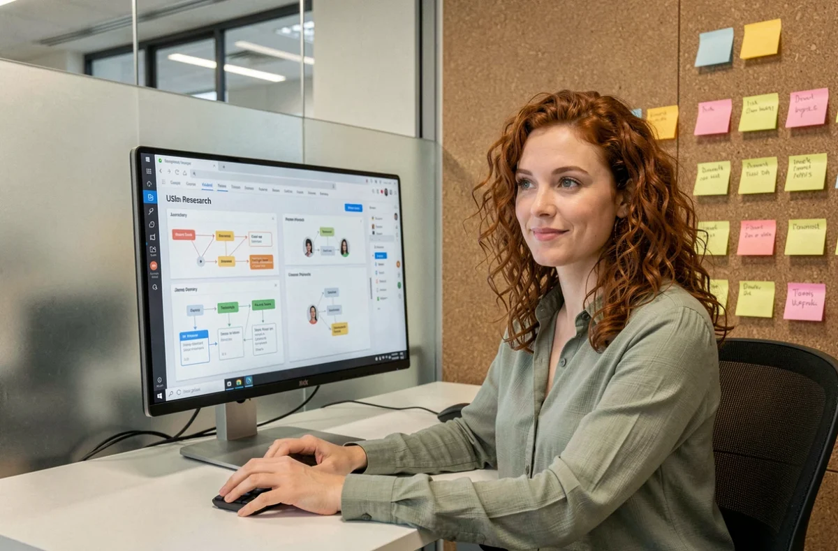 Designer UX de l'agence Cyloé travaillant sur une cartographie d'expérience utilisateur dans un studio de design collaboratif