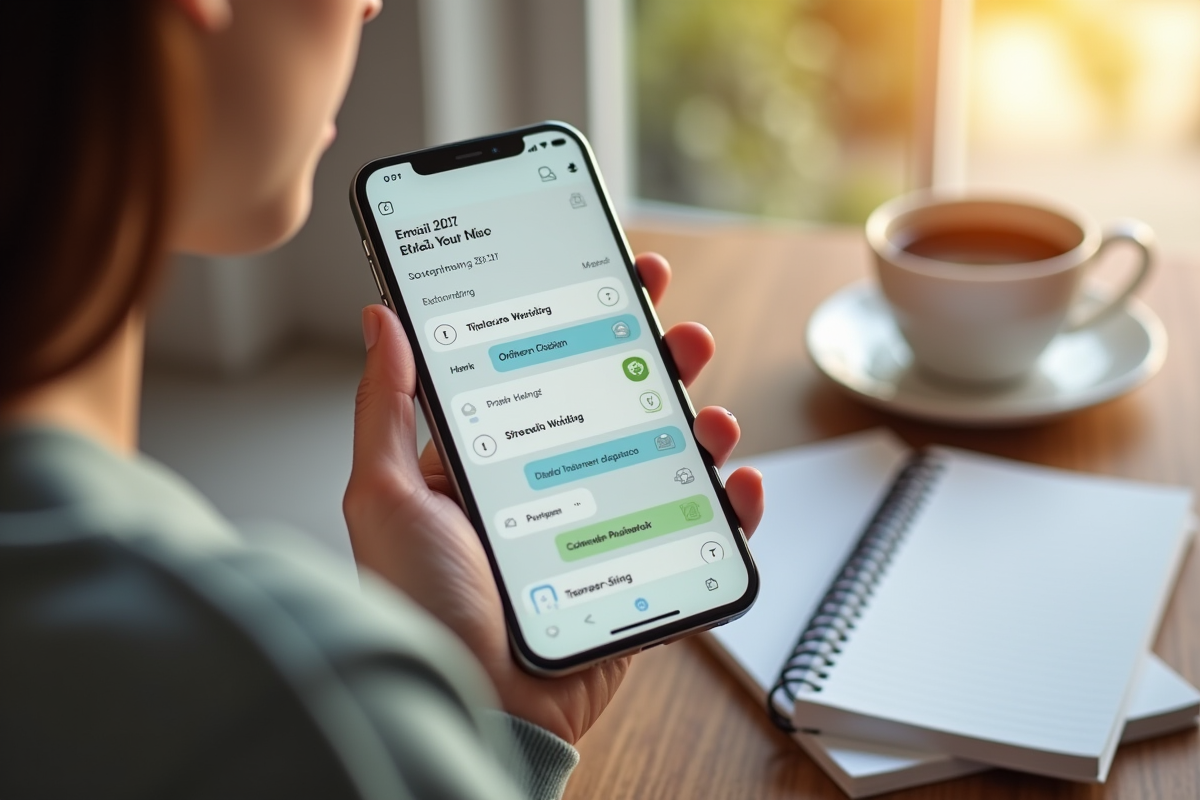 Main tenant un smartphone avec une application d