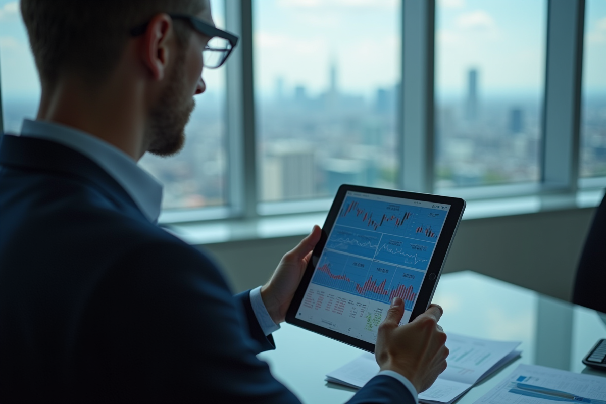 Auditeur examinant des graphiques financiers sur une tablette