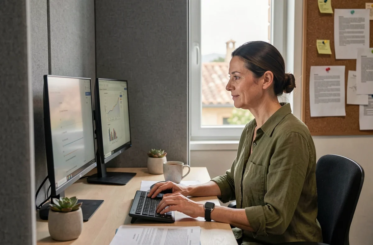 Entrepreneuse travaillant dans un espace de bureau privatif au coworking de Grasse