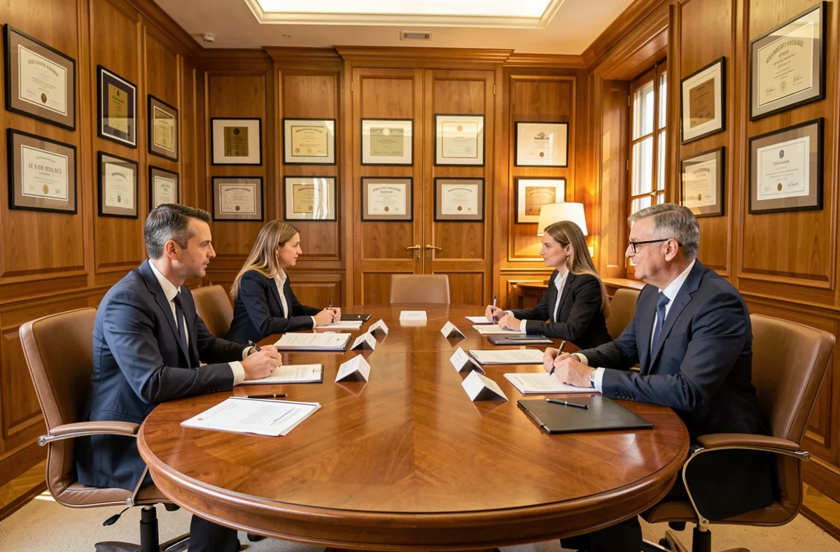 Cabinet Chambolle et Associés à Bordeaux avec une équipe d'avocats en réunion autour d'une table de conférence