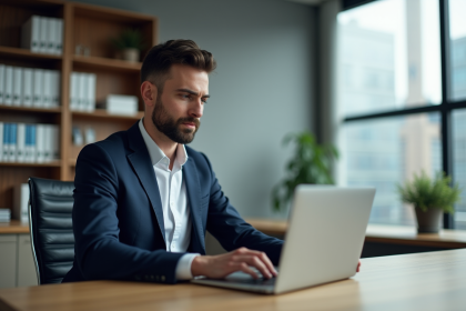 Comptable homme en costume dans un bureau moderne