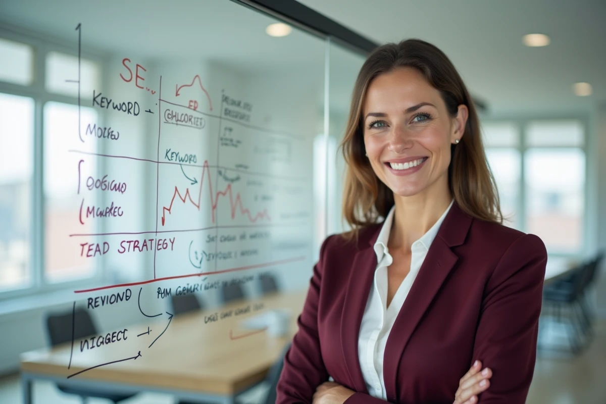 Consultante SEO experte présentant une stratégie de référencement local pour une entreprise alsacienne