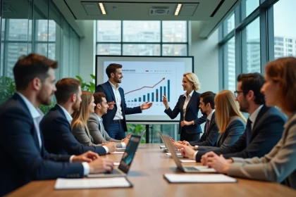 Groupe de professionnels en r&eacute;union sur la durabilite