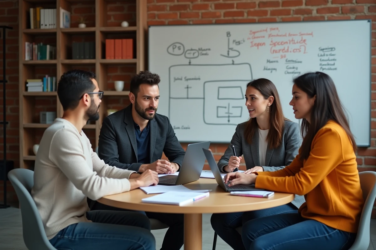 Équipe multiculturelle en réunion de travail sur les compétences professionnelles pour la zone EMEA