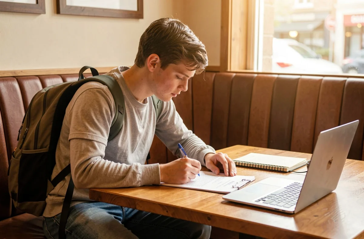 Étudiant signant un contrat de travail à une table de restaurant