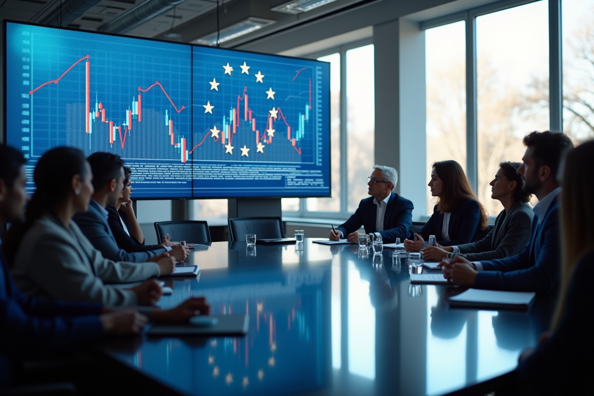 Experts financiers analysant des données dans une salle lumineuse