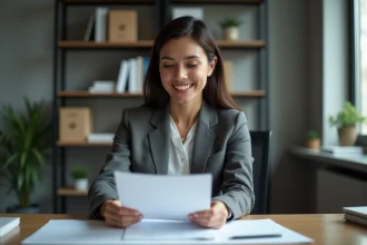 Femme d affaires au bureau en pleine concentration