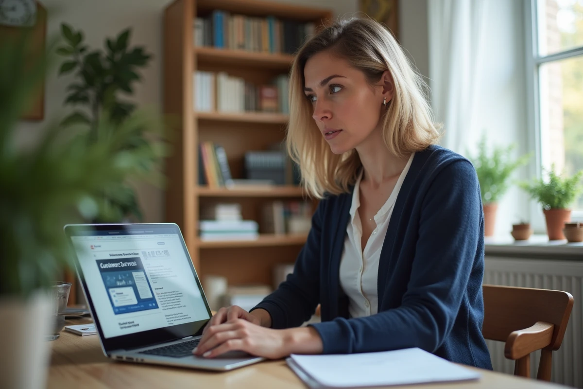 Femme concentrée travaillant sur son ordinateur à domicile