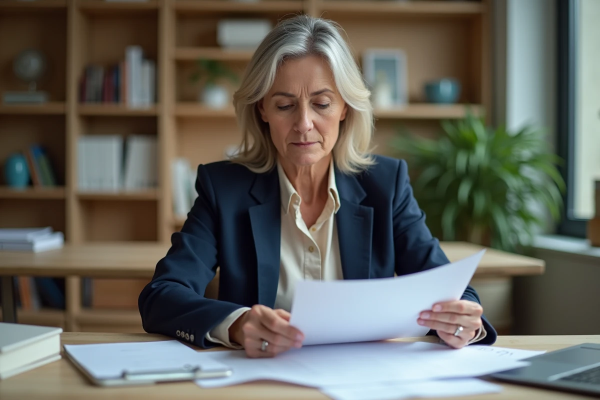 Femme concentrée à son bureau dans un appartement moderne