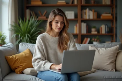 Femme utilisant un VPN sur son ordinateur &agrave; la maison
