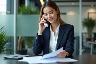 Femme d'affaires en blazer navy au bureau