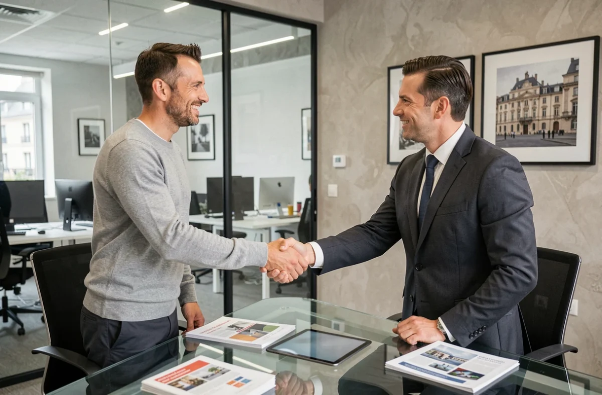 Freelance signant un accord avec un conseiller en société de portage salarial à Poitiers