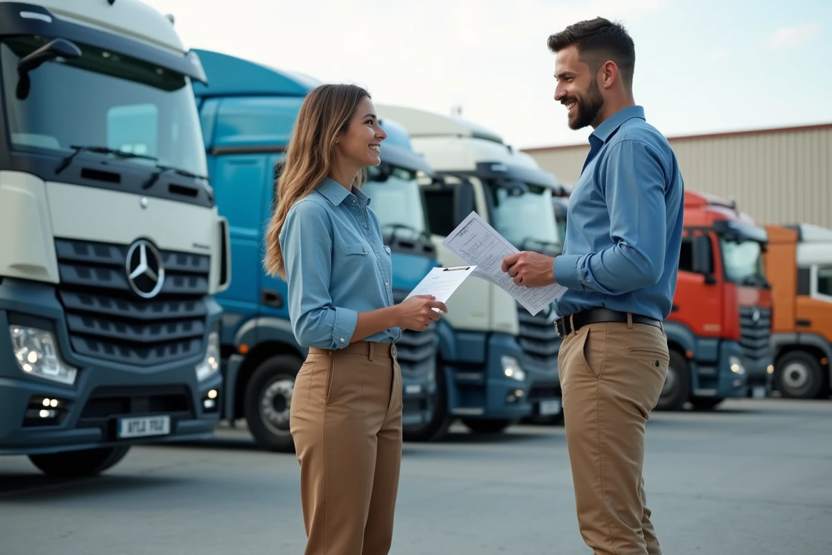 Jeune gestionnaire discutant de salaires avec un chauffeur &agrave; l