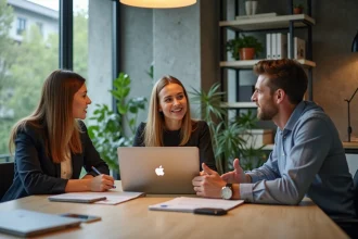 Groupe de professionnels en réunion dans un bureau moderne