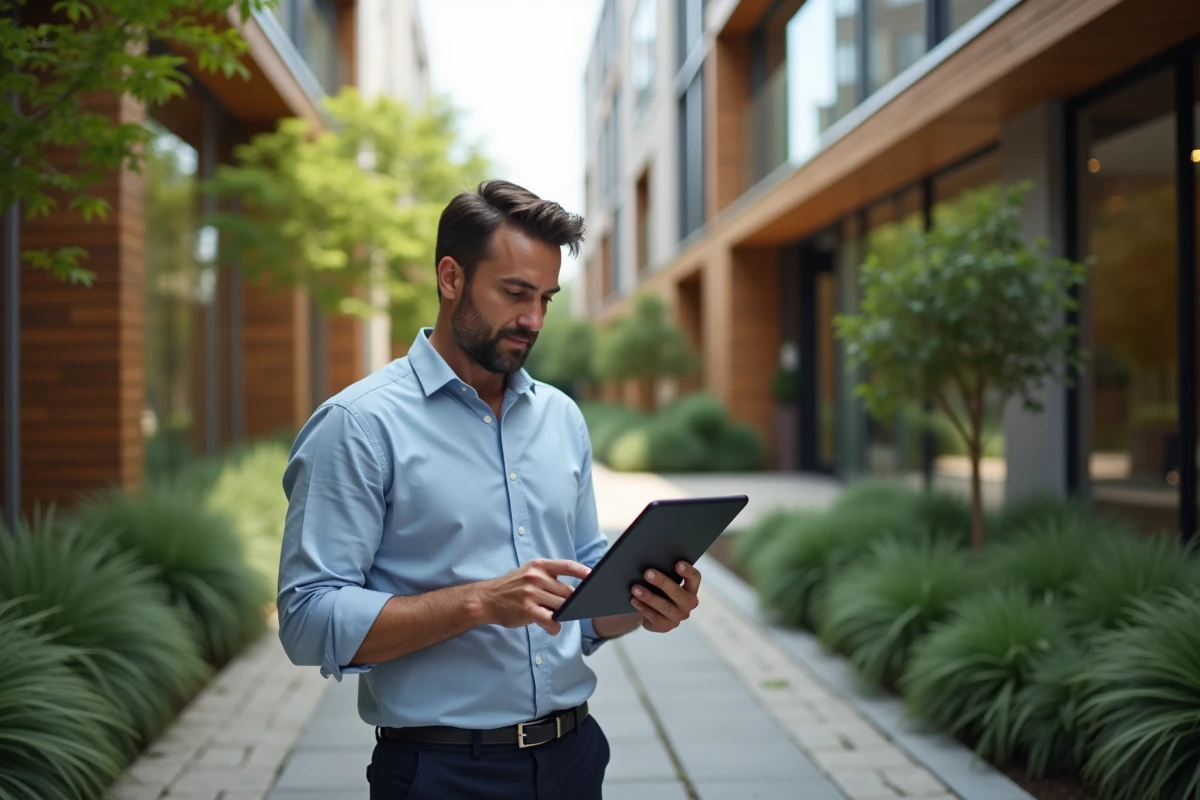 Homme d affaires regardant un document eco-responsable