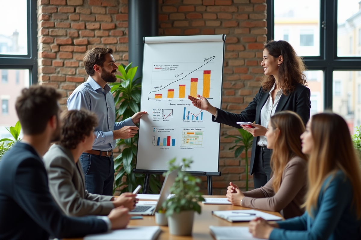 Groupe de jeunes professionnels discutant autour d