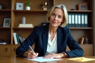 Femme rédigeant une lettre recommandée avec accusé de réception à son bureau à domicile