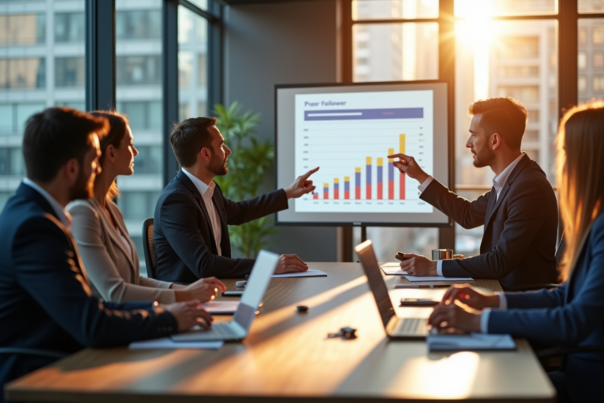 Groupe de professionnels discutant d une presentation marketing d influenceurs