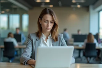 Salariée consultant les paramètres de confidentialité de son dossier RH sur Mydocpeople au bureau