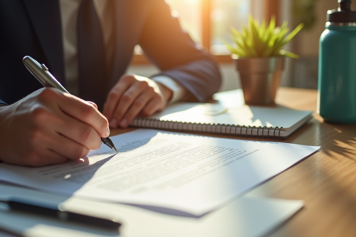 Main signant un document de responsabilite sociale