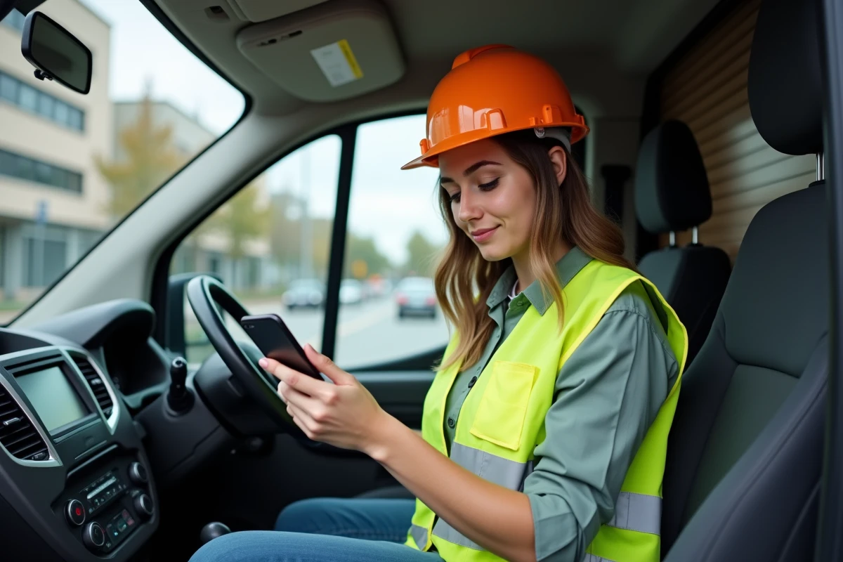 Superviseure de chantier dans une voiture en ville