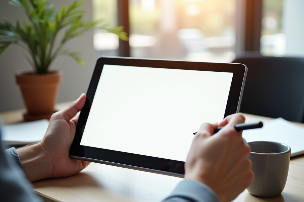 Tablette numérique avec interface de toile et stylus en main